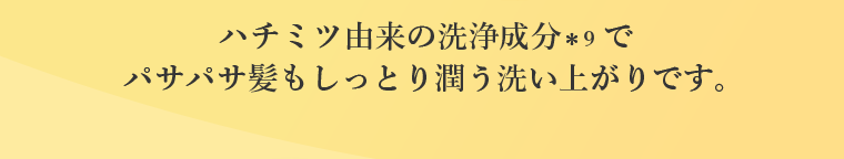ハチミツ由来の洗浄成分でパサパサ髪もしっとり潤う洗い上がりです。