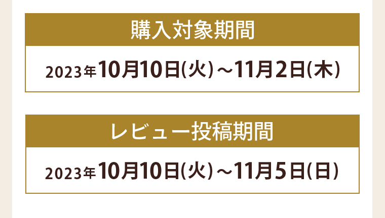 購入対象期間　レビュー投稿期間