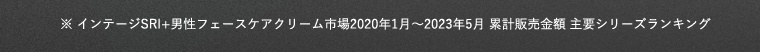 ※ インテージSRI+男性フェースケアクリーム市場2020年1月?2023年5月 累計販売金額 主要シリーズランキング