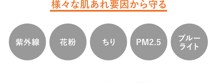 様々な肌あれ要因から守る 紫外線 花粉 ちり PM2.5 ブルー ライト