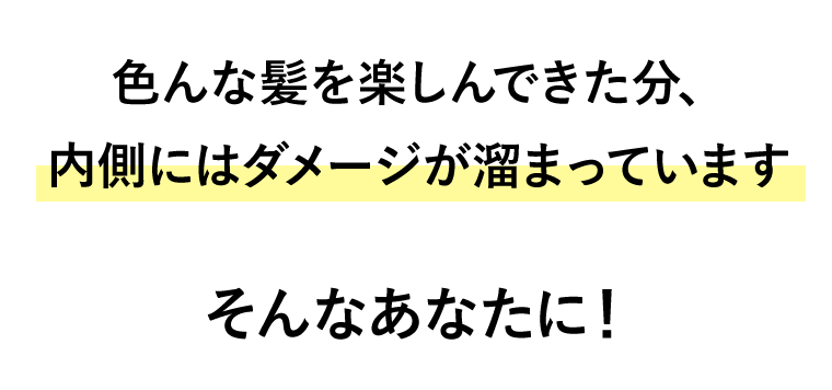 色んな髪を楽しんできた分、内側にはダメージが溜まっています　そんなあなたに！