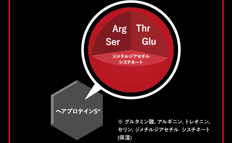 ※ グルタミン酸、アルギニン、トレオニン、セリン、ジメチルジアセチル  シスチネート(保湿)