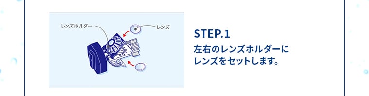 STEP.1 左右のレンズホルダーにレンズをセットします。