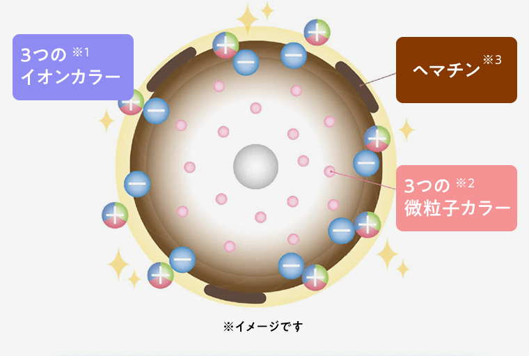 3つの※1イオンカラー　ヘマチン※3　3つの※2微粒子カラー　※イメージです