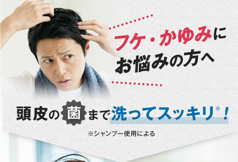 フケ・かゆみにお悩みの方へ 頭皮の菌まで洗ってスッキリ※！ ※シャンプー使用による