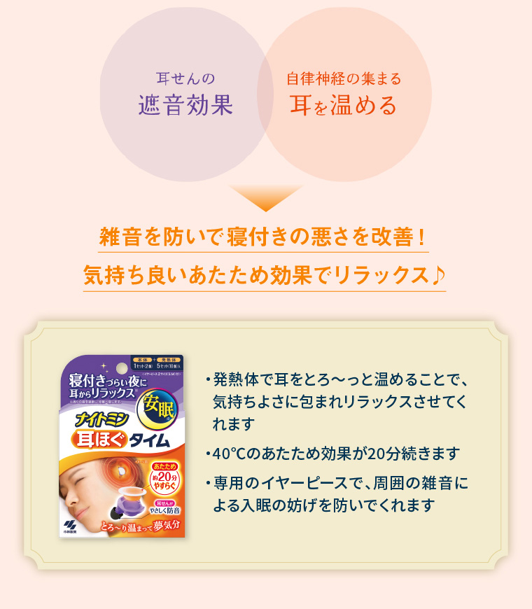 雑音を防いで寝つきの悪さを改善！気持ち良いあたため効果でリラックス♪
