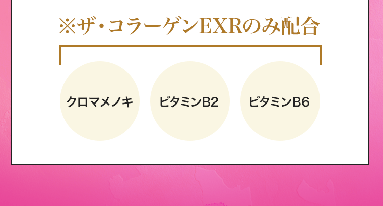 クロマメノキ　ビタミンB2　ビタミンB6　※ザ・コラーゲンEXRのみ配合