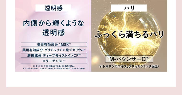 透明感 内側から輝くような透明感 ハリ ふっくら満ちるハリ