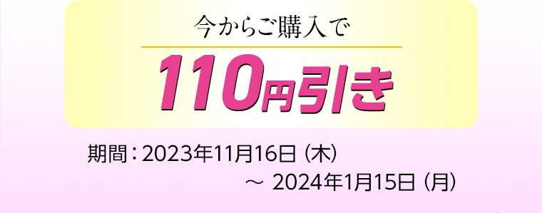 今からご購入で110円引き 期間：2023年11月16日（木）〜 2024年1月15日（月）