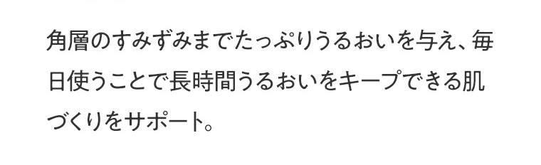 角層のすみずみまでたっぷりうるおいを与え、毎日使うことで長時間うるおいをキープできる肌づくりをサポート。