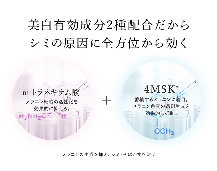 美白有効成分2種配合だからシミの原因に全方位から効く