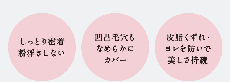 しっとり密着 粉浮きしない 凹凸毛穴でもなめらかにカバー 皮脂くずれ・ヨレを防いで美しさ持続