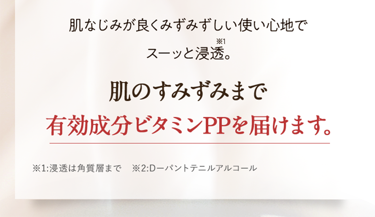 肌のすみずみまで有効成分ビタミンPPを届けます。