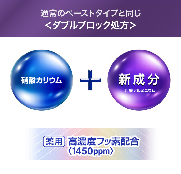 通常のペーストタイプと同じ<ダブルブロック処方>
