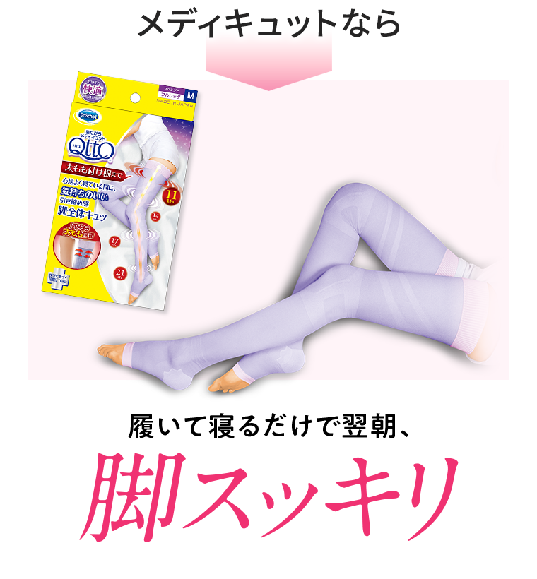 メディキュットなら　履いて寝るだけで翌朝、脚スッキリ