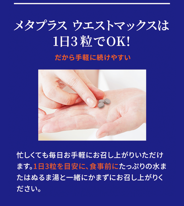 メタプラス ウエストマックスは1日3粒でOK！