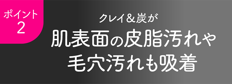 ポイント２　肌表面の皮脂汚れや毛穴汚れも吸着