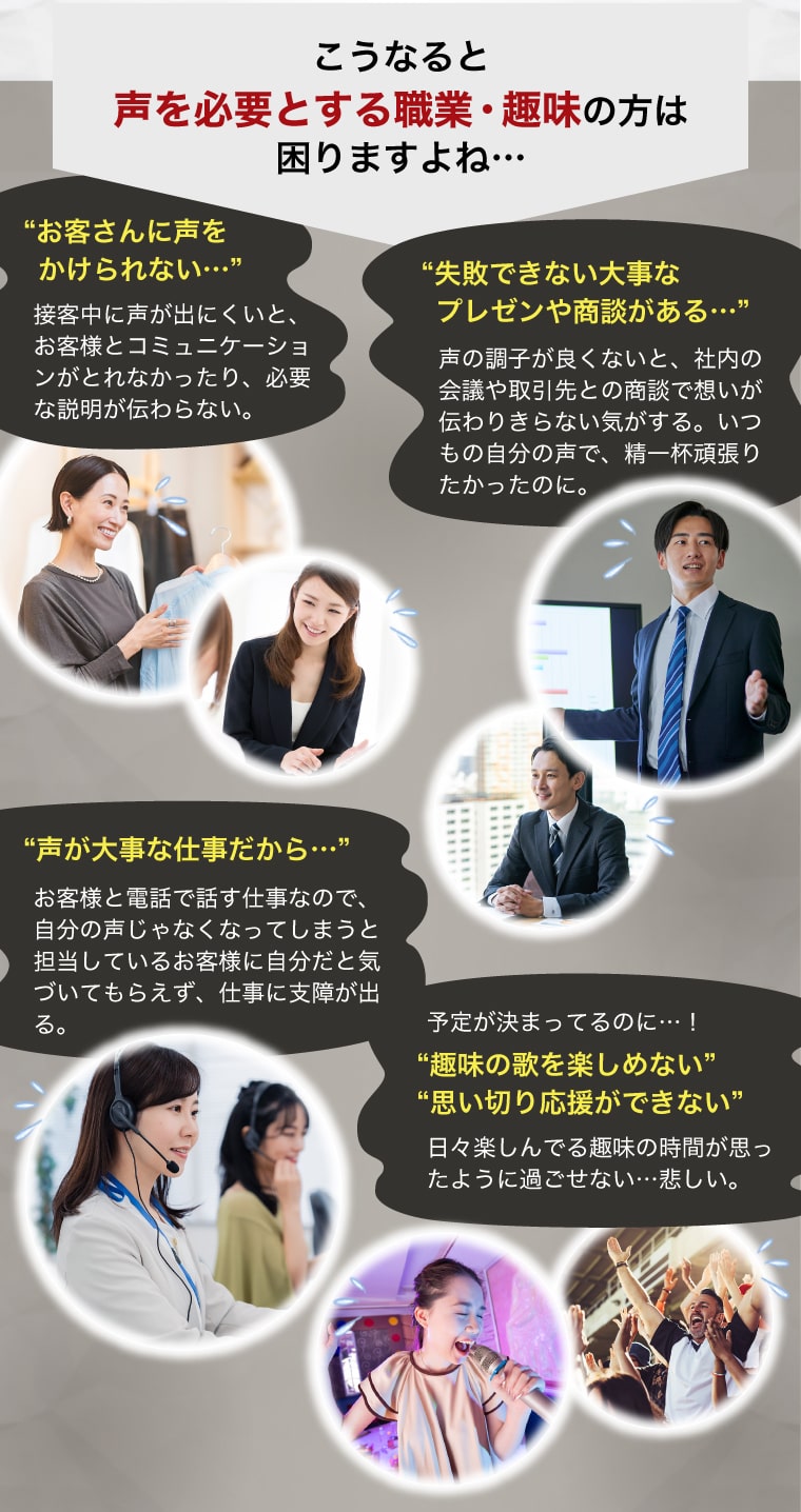 こうなると声を必要とする職業･趣味の方は困りますよね…