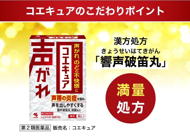 コエキュアのこだわりポイント 漢方処方「響声破笛丸（きょうせいはてきがん）」満量処方