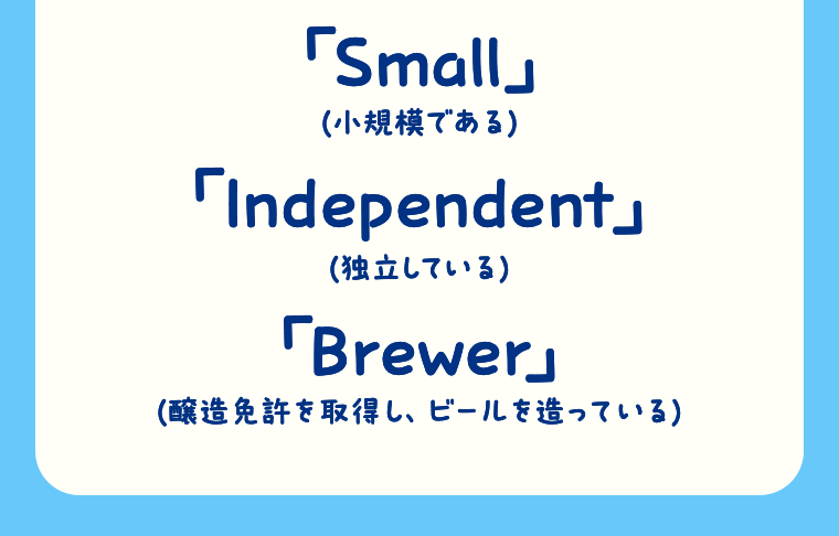 「Small」（小規模である）　「Independent」（独立している）　「Brewer」（醸造免許を取得し、ビールを造っている）