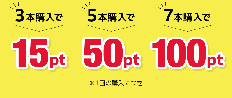 3本購入で15pt　5本購入で50pt　7本購入で100pt