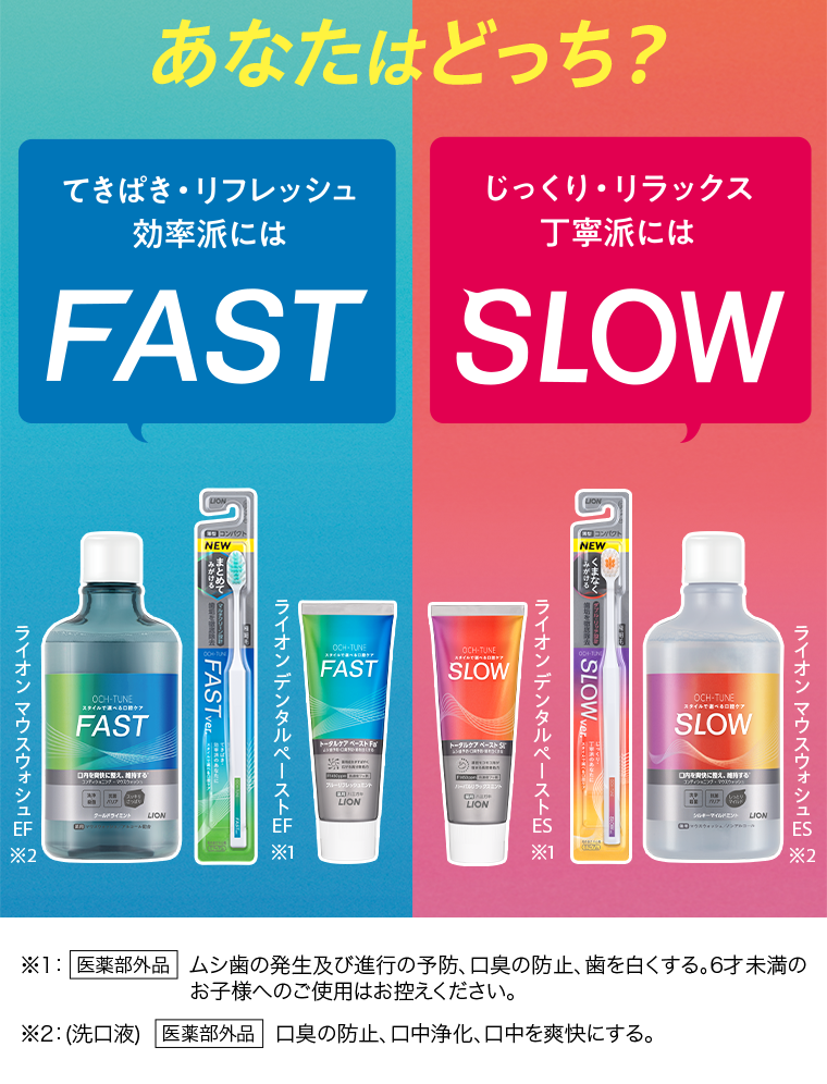 あなたはどっち？　てきぱき・フレッシュ効率派にはFAST　じっくり・リラックス丁寧派にはSLOW