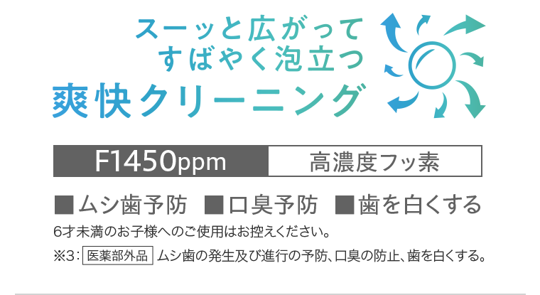 スーッと広がってすばやく泡立つ爽快クリーニング