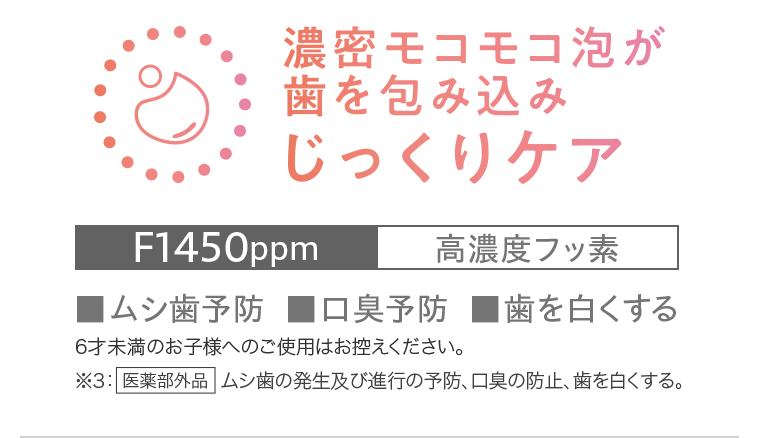 濃密モコモコ泡が歯を包み込みじっくりケア