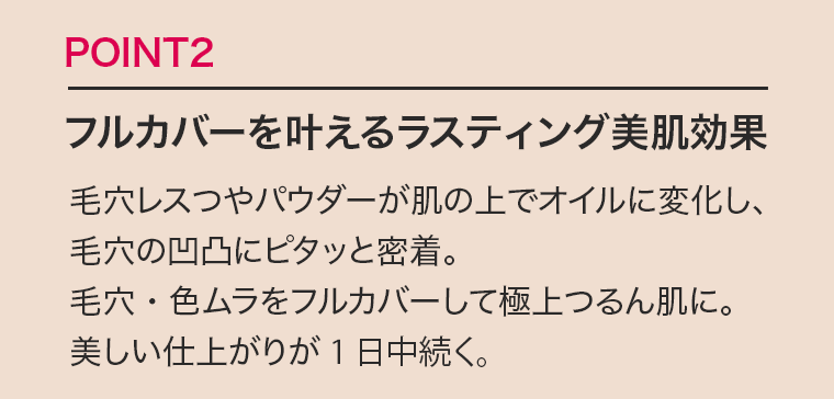 POINT2　フルカバーを叶えるラスティング美肌効果