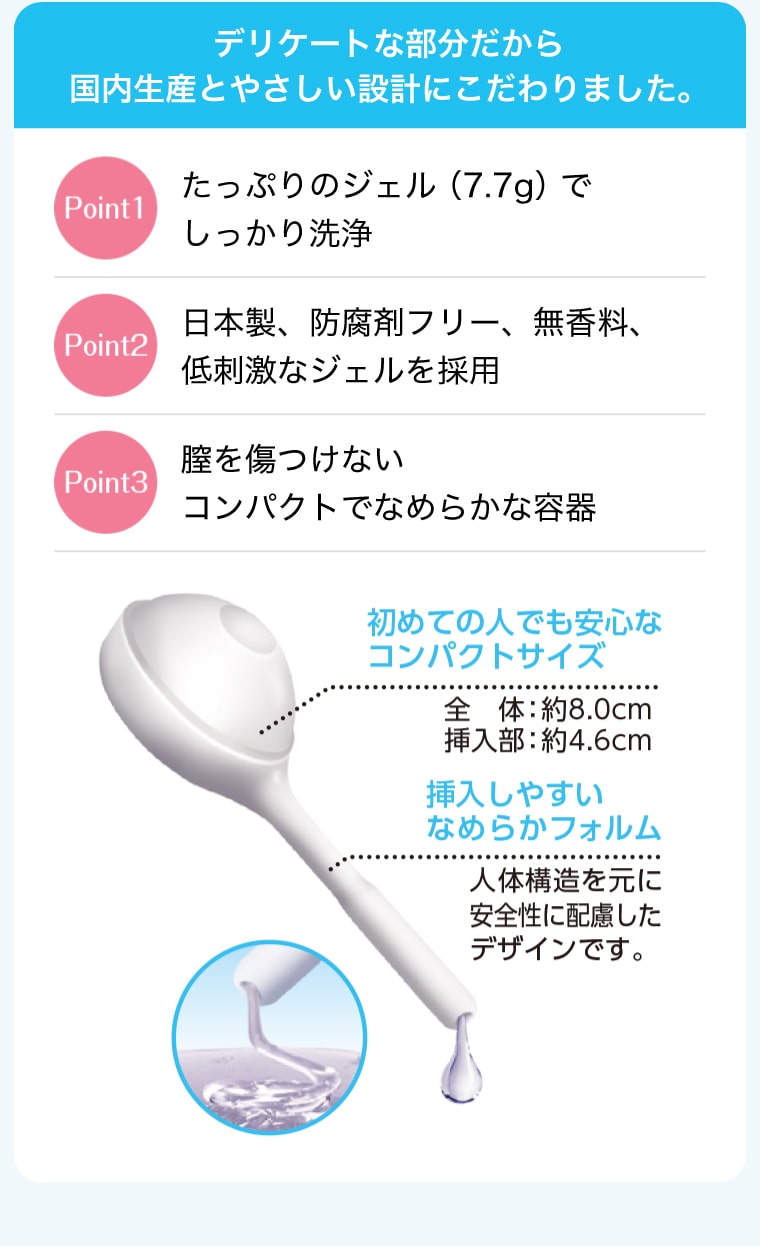 デリケートな部分だから国内生産とやさしい設計にこだわりました。