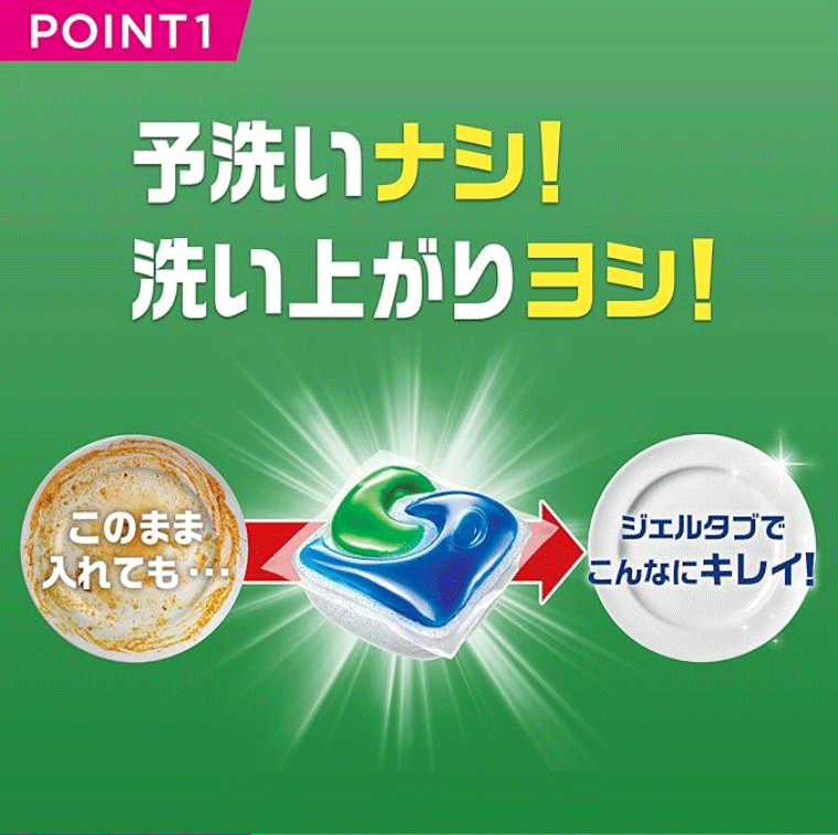 POINT1 予洗いナシ!洗い上がりヨシ!このまま入れても…ジェルタブでこんなにキレイ!