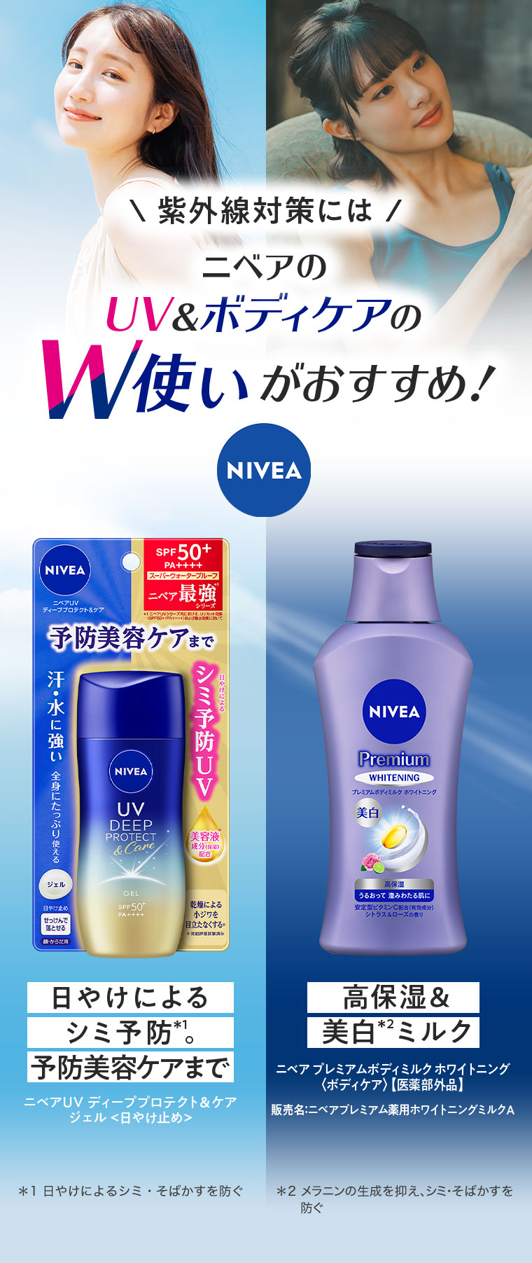 紫外線対策には ニベアのUV&ボディケアのW使いがおすすめ!