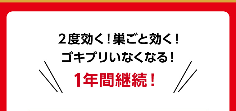 2度効く!巣ごと効く! ゴキブリいなくなる! 1年間継続!