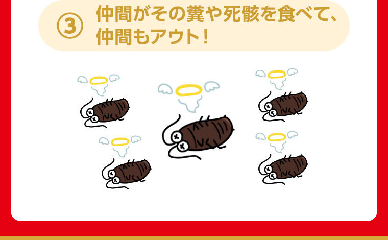 3 仲間がその糞や死骸を食べて、仲間もアウト!