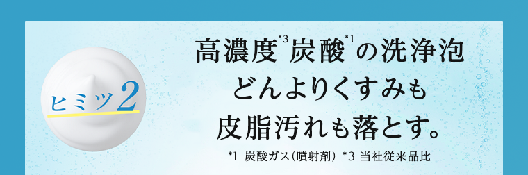 ヒミツ２　高濃度炭酸の洗顔泡　どんよりくすみも皮脂汚れも落とす。