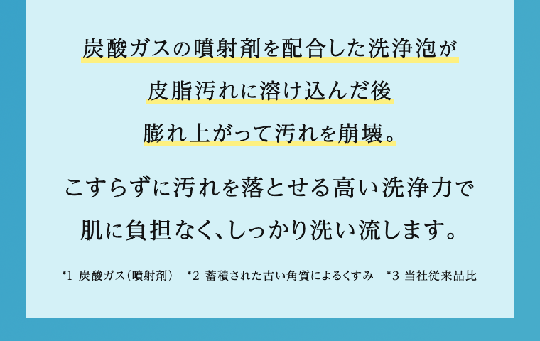 こすらずに汚れを落とせる高い洗浄力で肌に負担なく、しっかり洗い流します。