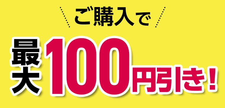 ご購入で最大100円引き！