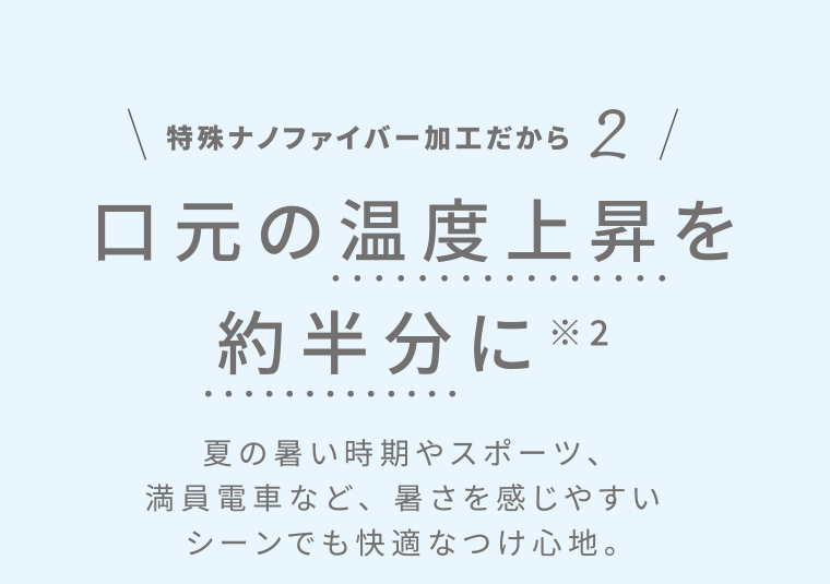 口元の温度上昇を約半分に