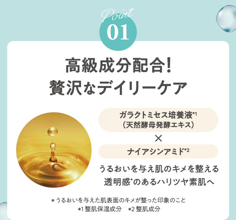 Point01　高級成分配合！贅沢なデイリーケア