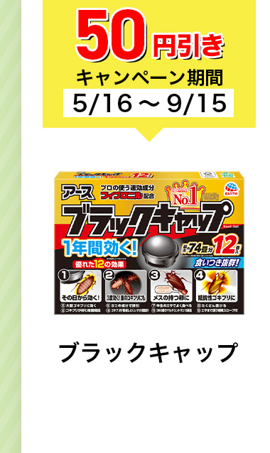 50円引きキャンペーン期間5/16~9/15 ブラックキャップ
