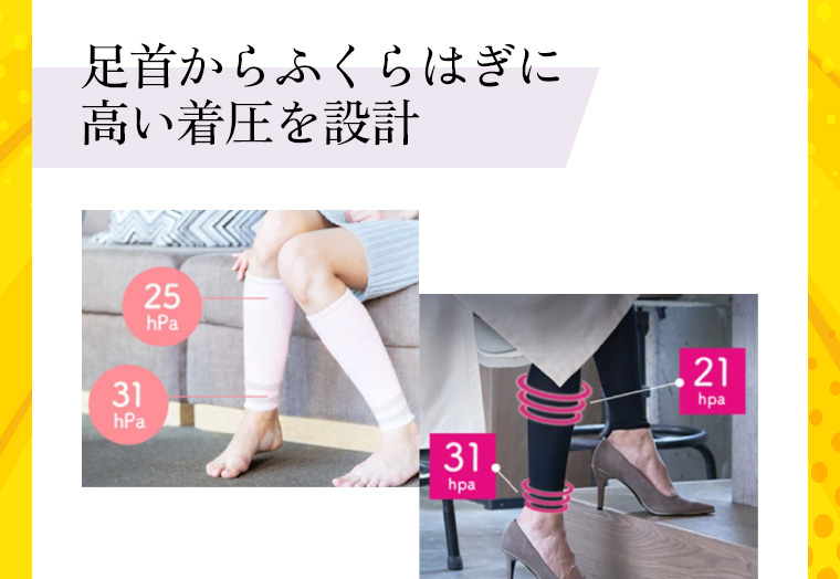足首からふくらはぎに高い着圧を設計