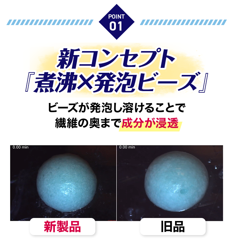 POINT 01　新コンセプト「煮沸×発泡ビーズ」