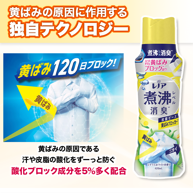 黄ばみの原因に作用する独自テクノロジー