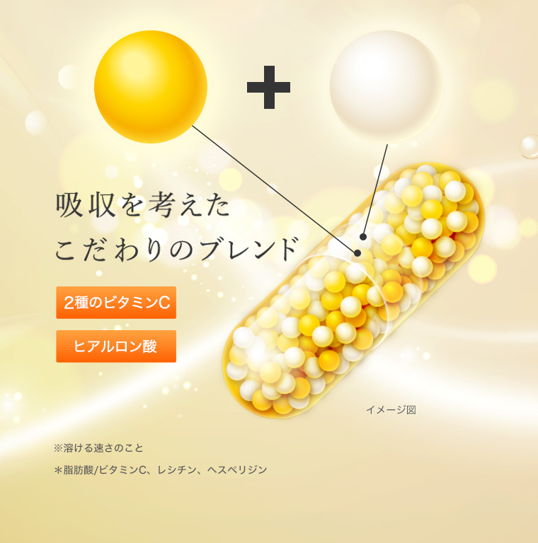 吸収を考えたこだわりのブレンド 2種のビタミンC ヒアルロン酸