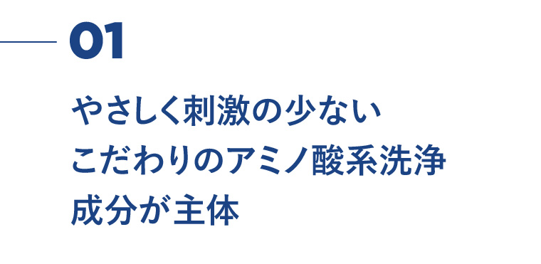 01 やさしく刺激の少ないこだわりのアミノ酸系洗浄成分が主体