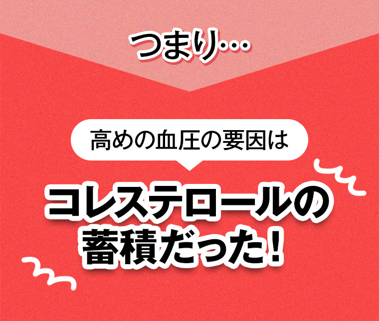 つまり・・・高めの血圧の要因はコレステロールの蓄積だった!