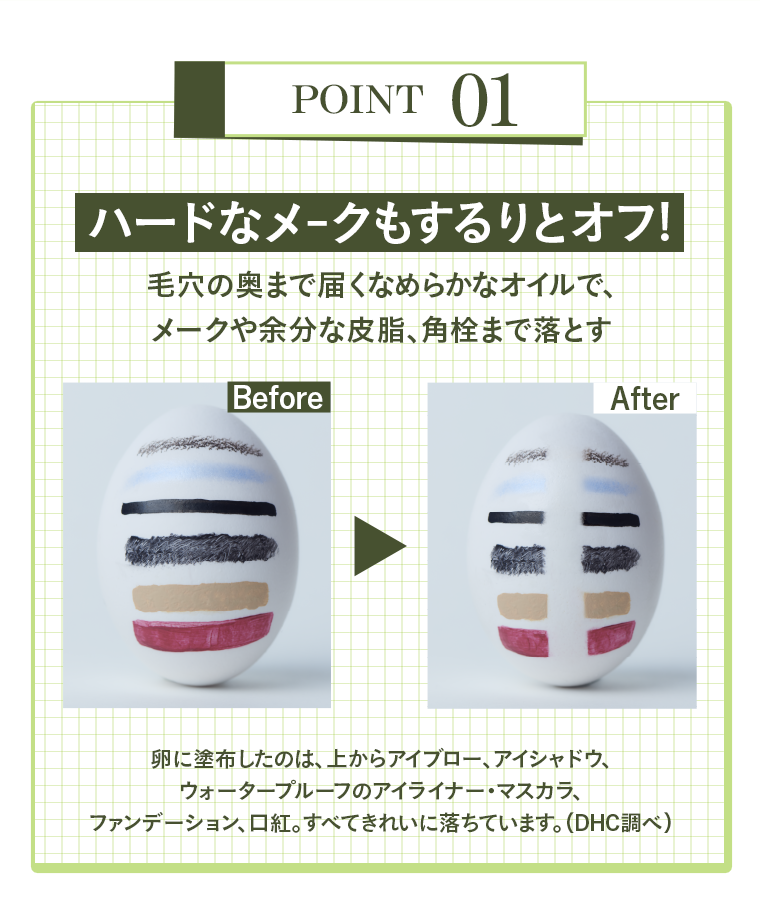 POINT 01　ハードなメークもするりとオフ！