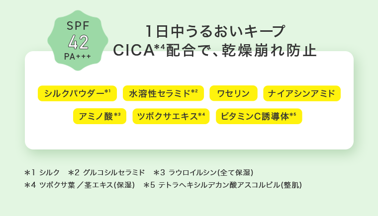 １日中うるおいキープ　CICA配合で、乾燥崩れ防止