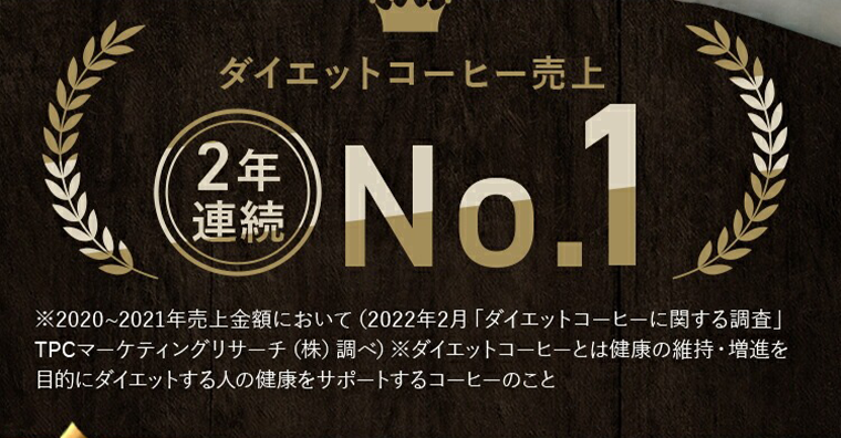 ダイエットコーヒー売上　２年連続No.1