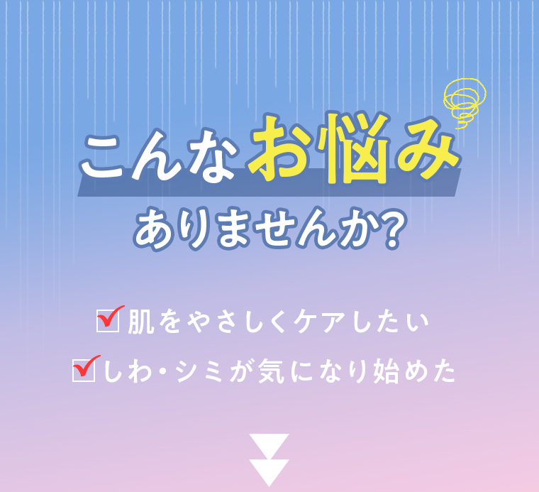 こんなお悩みありませんか?肌をやさしくケアしたい しわ・シミが気になり始めた